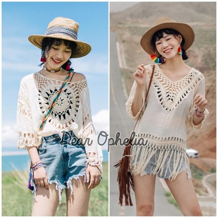 Jual baju blouse outer poncho rajut tassel fringe boho bohemian etnik ...