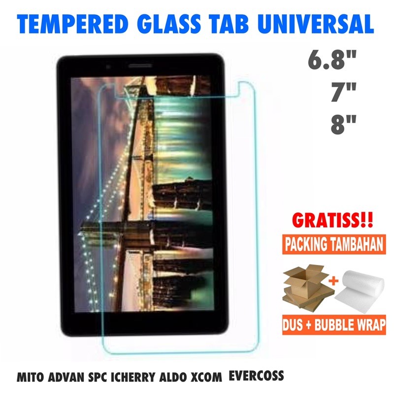 Jual [COD] Temper/Tempred/Tempered Glass 9H TAB UNIVERSAL 6.8 7 8 Inch ...
