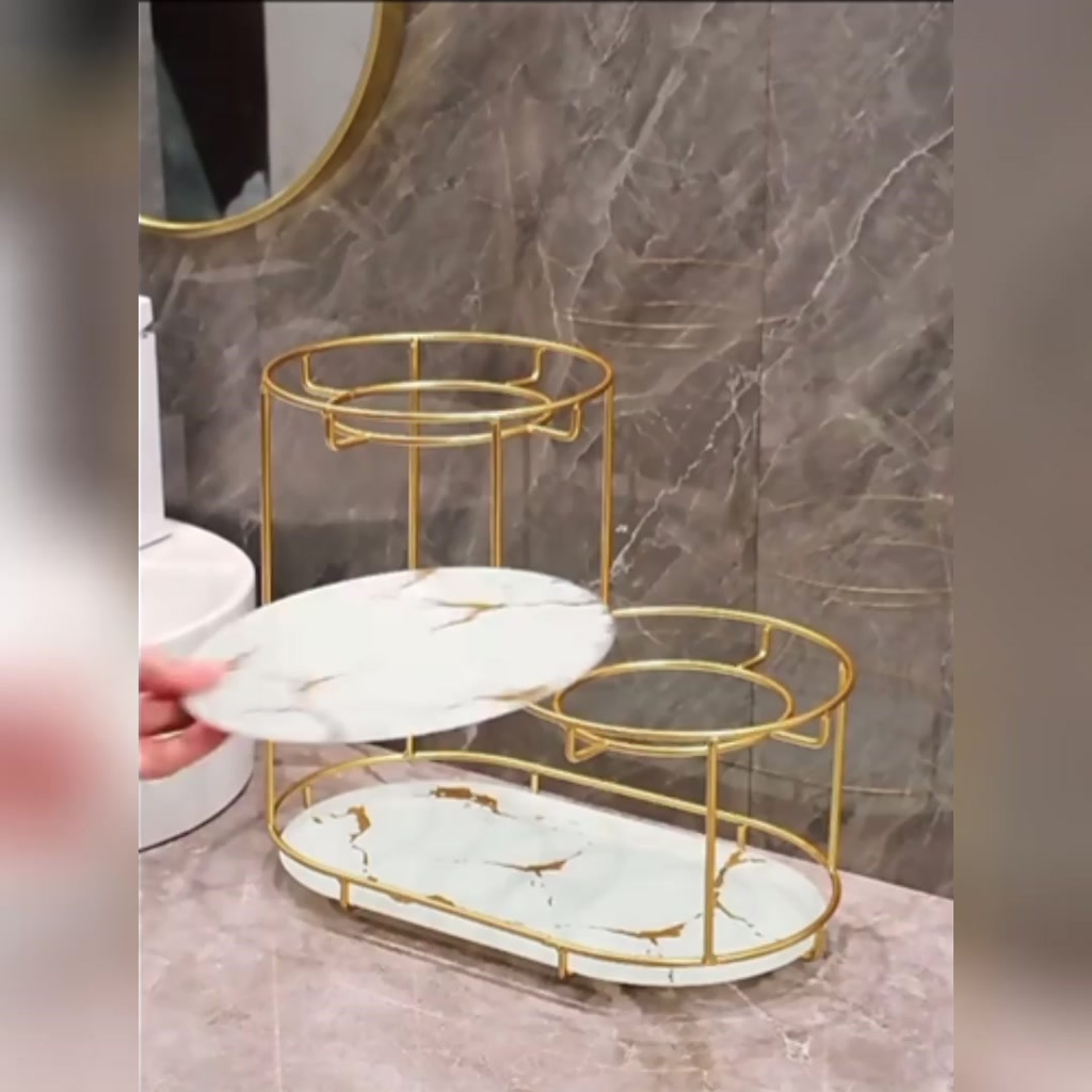 Jual Rak kaca motif marmer Model L Marble Gold tray / Pajangan Rumah ...
