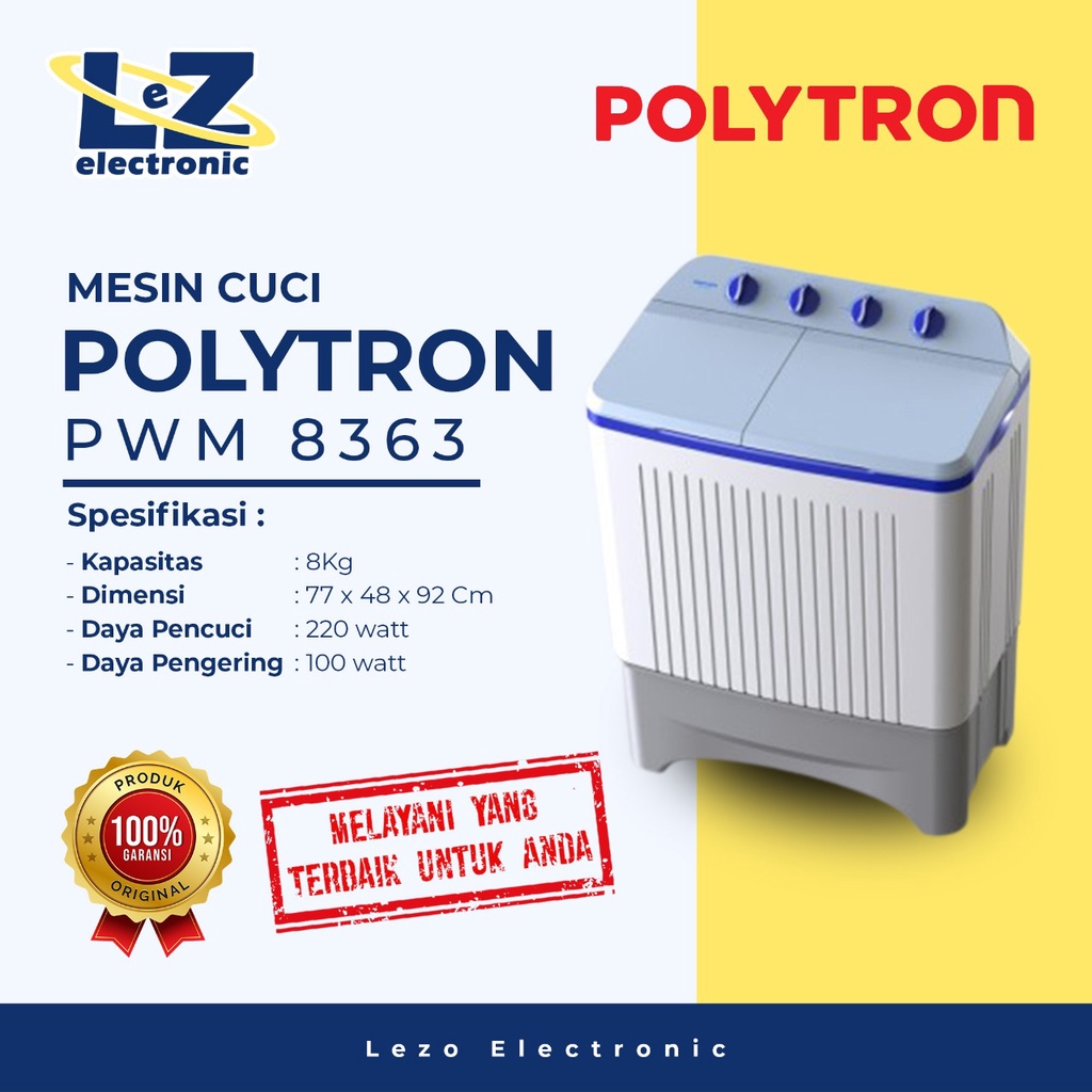 Jual Mesin Cuci POLYTRON PWM - 8363 2 Tabung 8 Kg | Shopee Indonesia