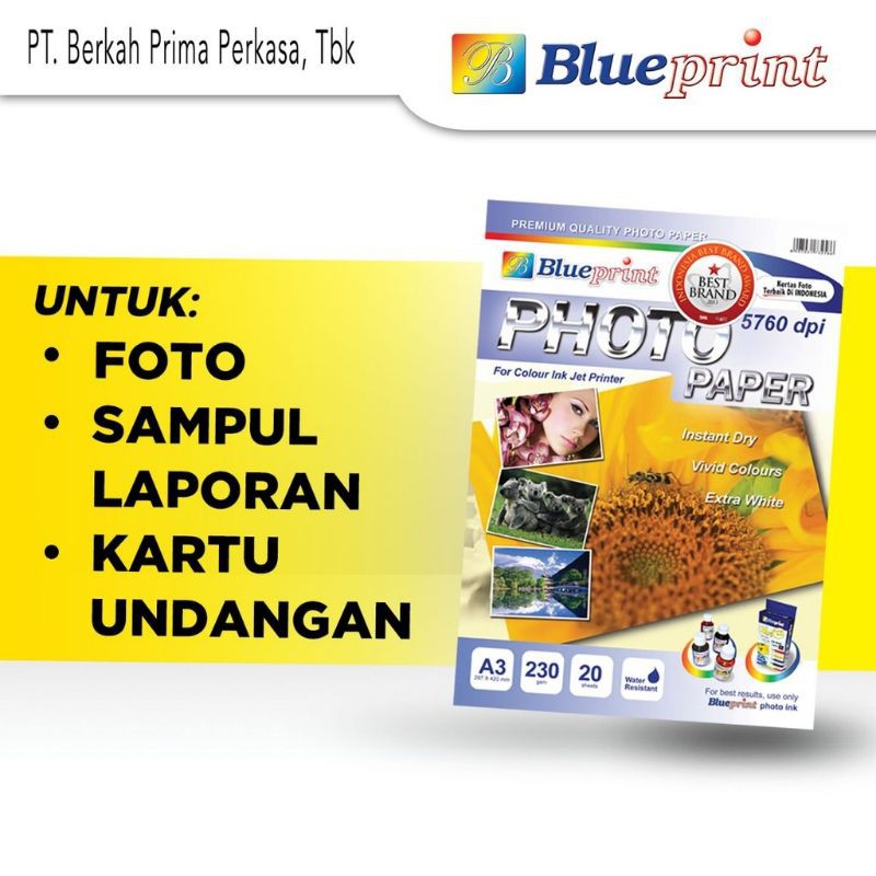 Jual Kertas Foto / Glossy Photo Paper BLUEPRINT A3 230gsm | Shopee ...