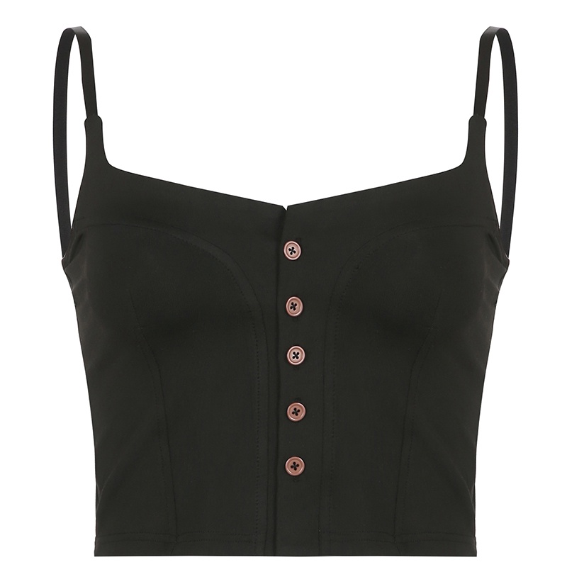 Jual Rapcopter Y2k Button Corset Top Patched Spaghetti Strap Crop Top