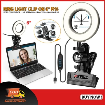 Ring Light Clip On Dimmable Lampu Selfie Ring 6 Inch R16