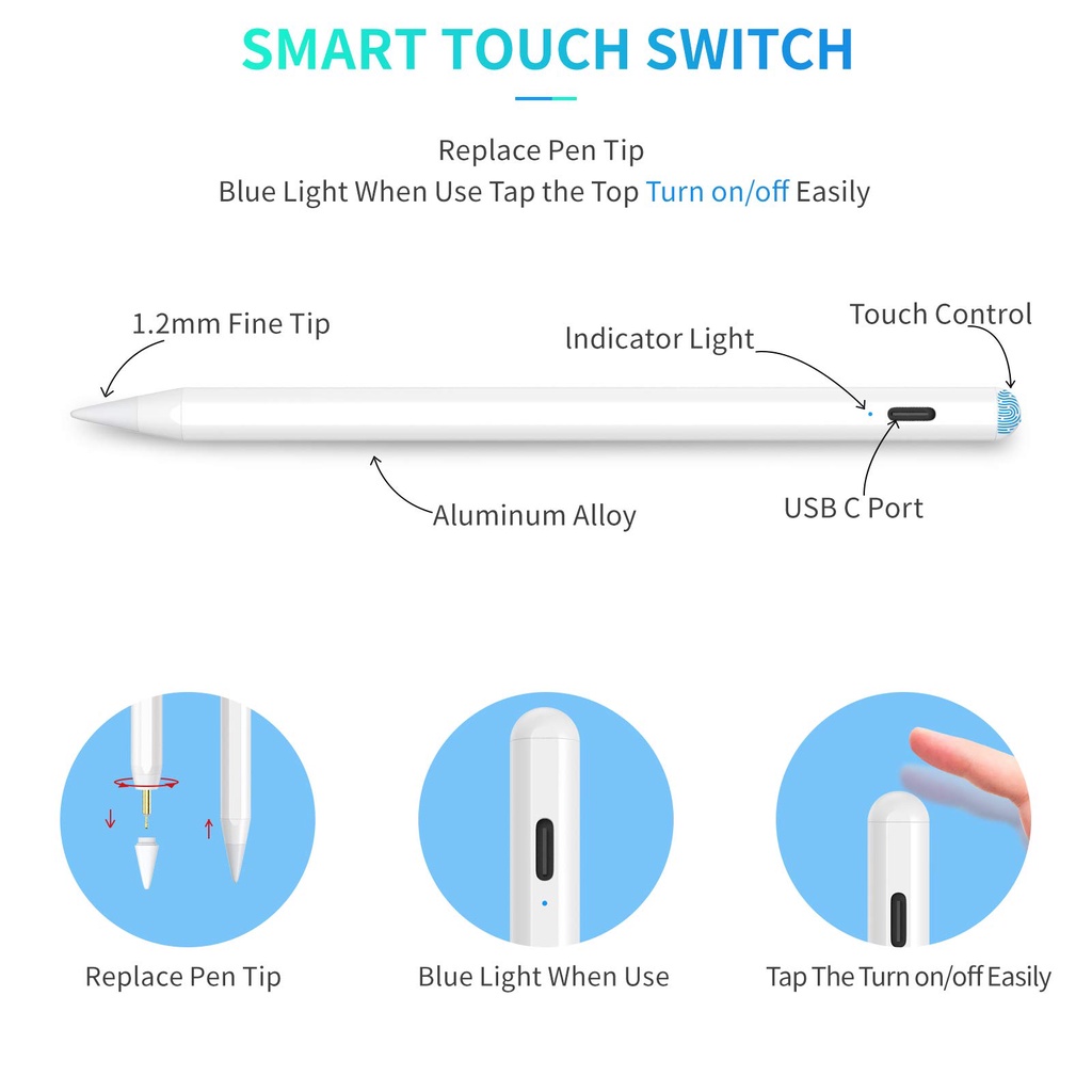 Dropship Stylus Pen For IPad With Palm Rejection; Active Pencil Compatible  With (2018-2022) Apple IPad Pro (11/12.9 Inch); IPad Air 3rd/4th Gen; IPad  6/7/8th Gen; IPad Mini 5th Gen For Precise Writing/Drawing