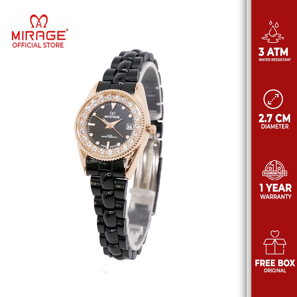 Jual Mirage Original Jam Tangan Wanita Analog Permata Stainless Hitam