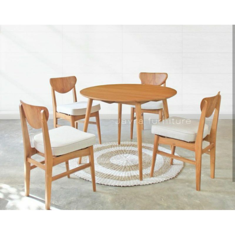 Jual Round Dining Set + 4 Kursi Model Retro / Set Meja Makan Minimalis ...