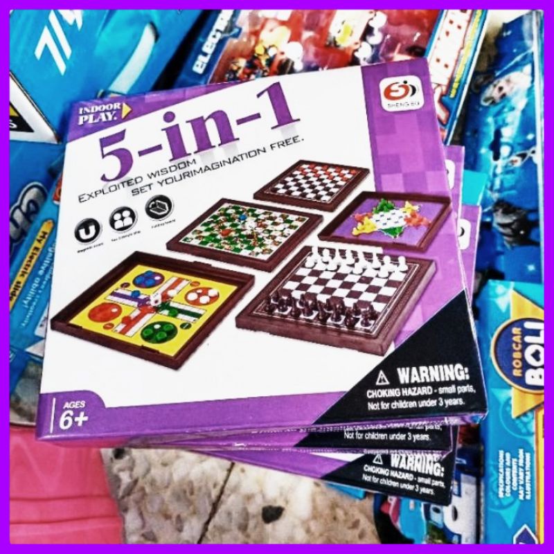 Jual Board Game Mini Set 5 in1 Catur Halma Ludo Snake And