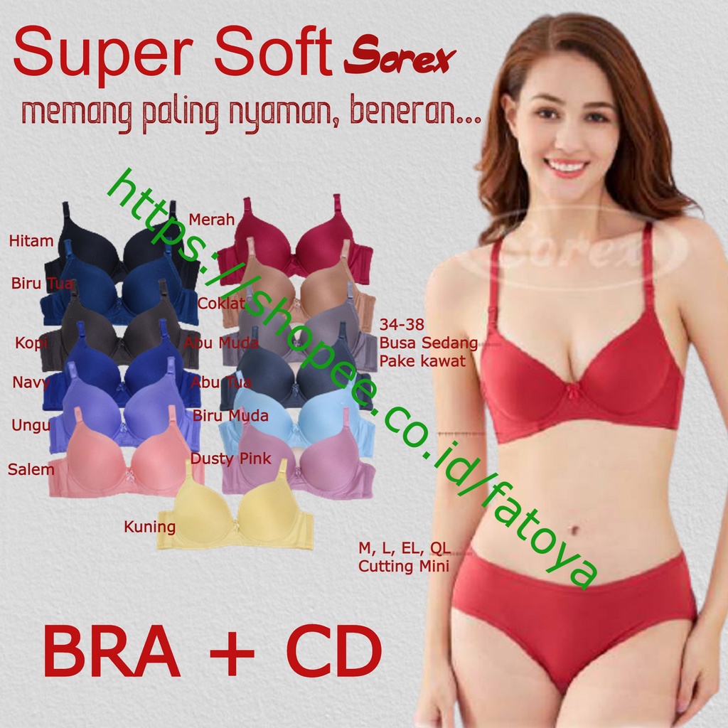 Jual SOREX Bra Set Super Soft Kawat Busa ( BRA + CD ) - Hitam, 38