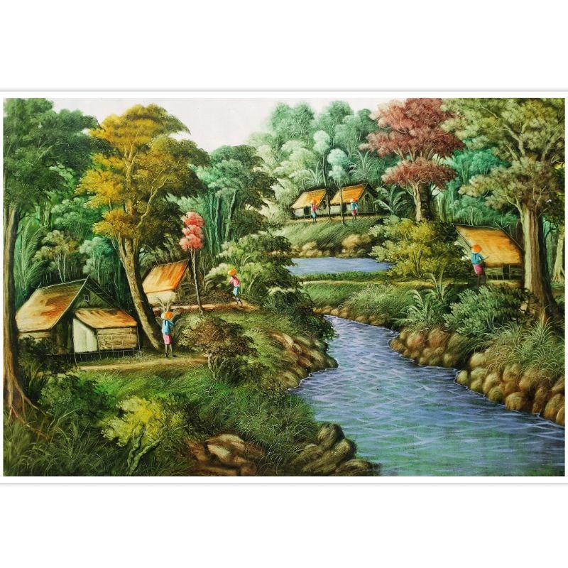 Jual Lukisan Pemandangan Kampung 85 x 135 cm | Shopee Indonesia