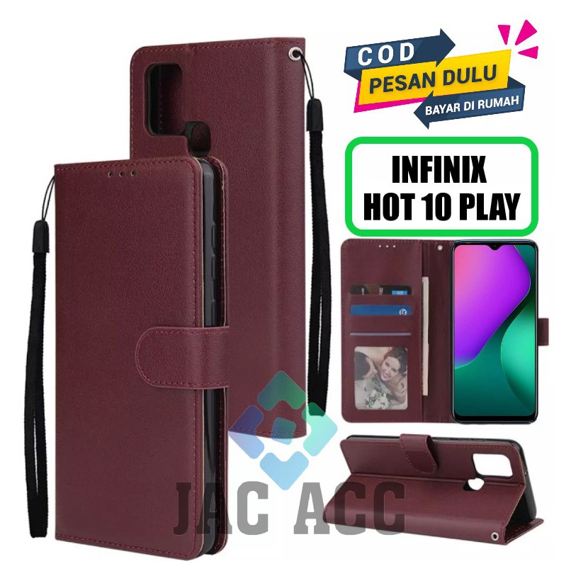 DOMPET HP UNTUK INFINIX HOT 10 PLAY NEW 2021 LEATHER FLIP CASE INFINIX HOT  10 PLAY NEW 2021