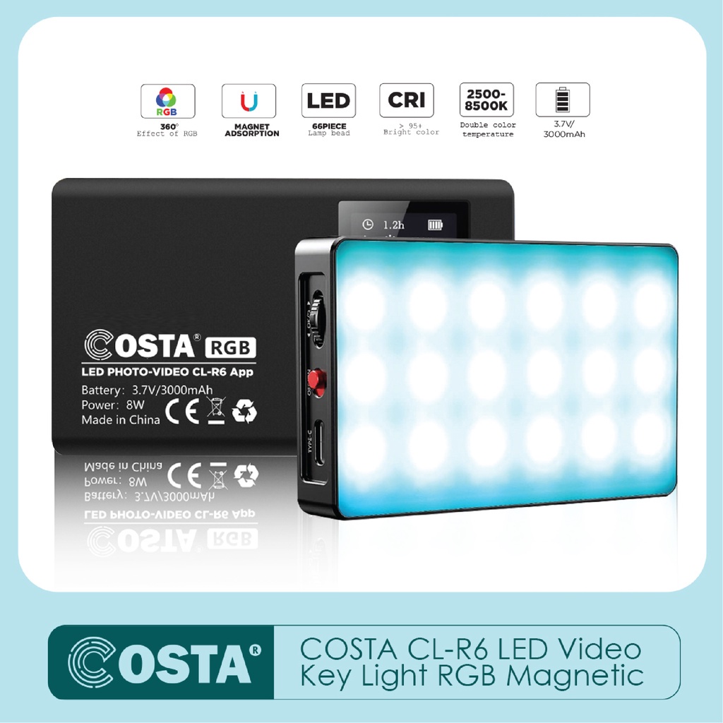 Jual COSTA CL-R6 LED Video Key Light RGB Magnetic Built-In Battery With ...
