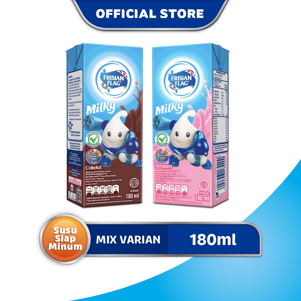 Jual Frisian Flag Milky Susu Cokelat & Stawberry 180 ml | Shopee Indonesia