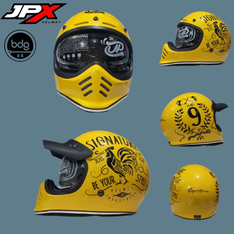 Jual Helm Cakil JP SIGNATURE Motif SG05 YELLOW GLOSS Retro Full Face