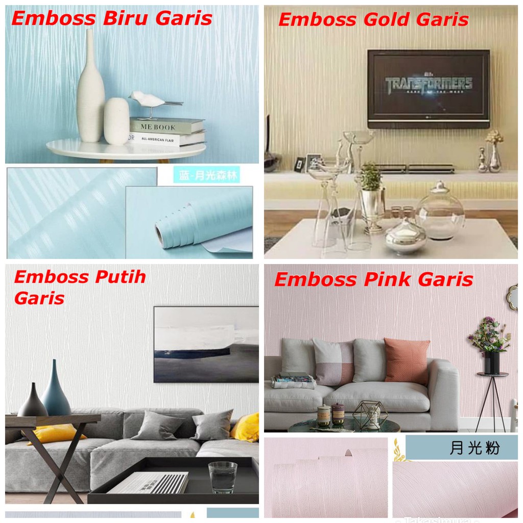 Jual Wallpaper Dinding Ukuran 45 Cm X 10 M Motif Emboss Garis Pink Gold