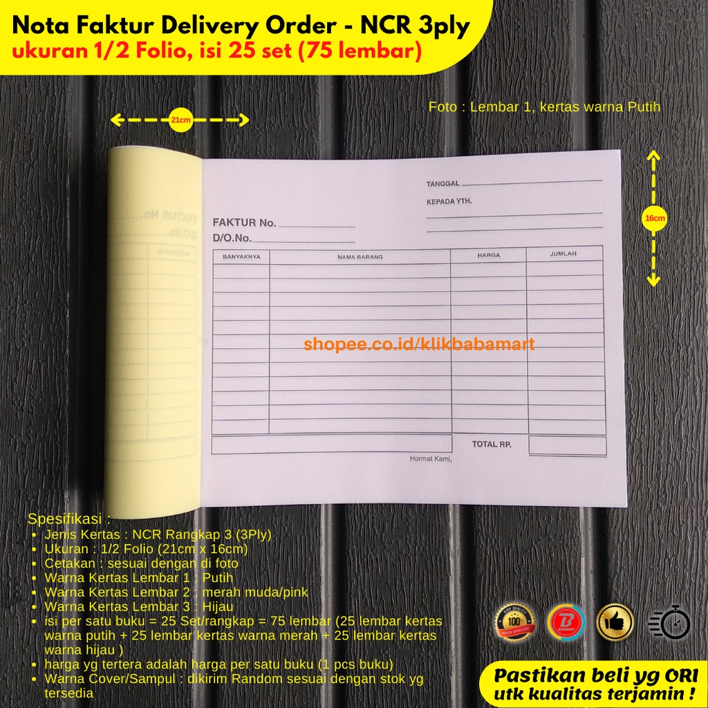 Jual SURAT JALAN NOTA FAKTUR DELIVERY ORDER DO EKSPEDISI 1/2 FOLIO ...