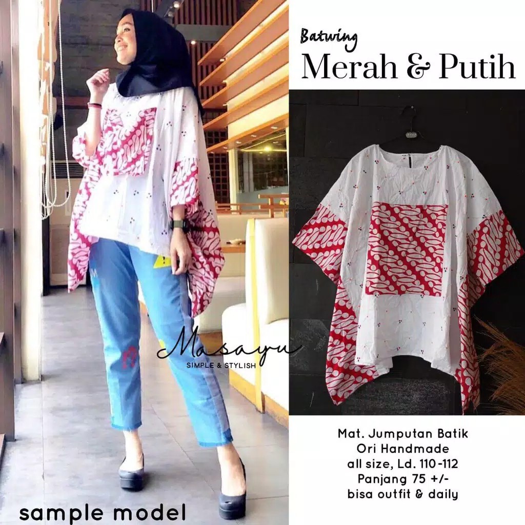 Jual PREMIUM Super Jumbo XXXXL Batwing Merah Putih Batik Blouse Cantik ...