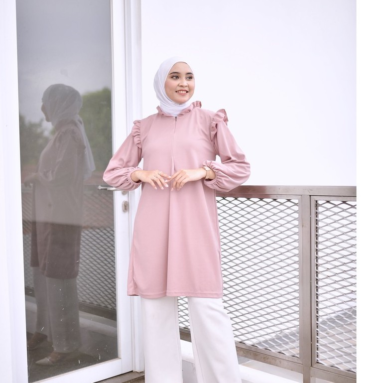Jual Tunik Dheya Rempel Lengan Balon - Basic Tunic Pastel Frill Wafel  Velvet | Shopee Indonesia