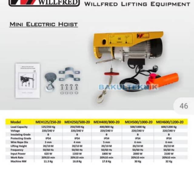 Jual Elektrik Hoist Electric Hoist Katrol Listrik Willfred 250 500kg