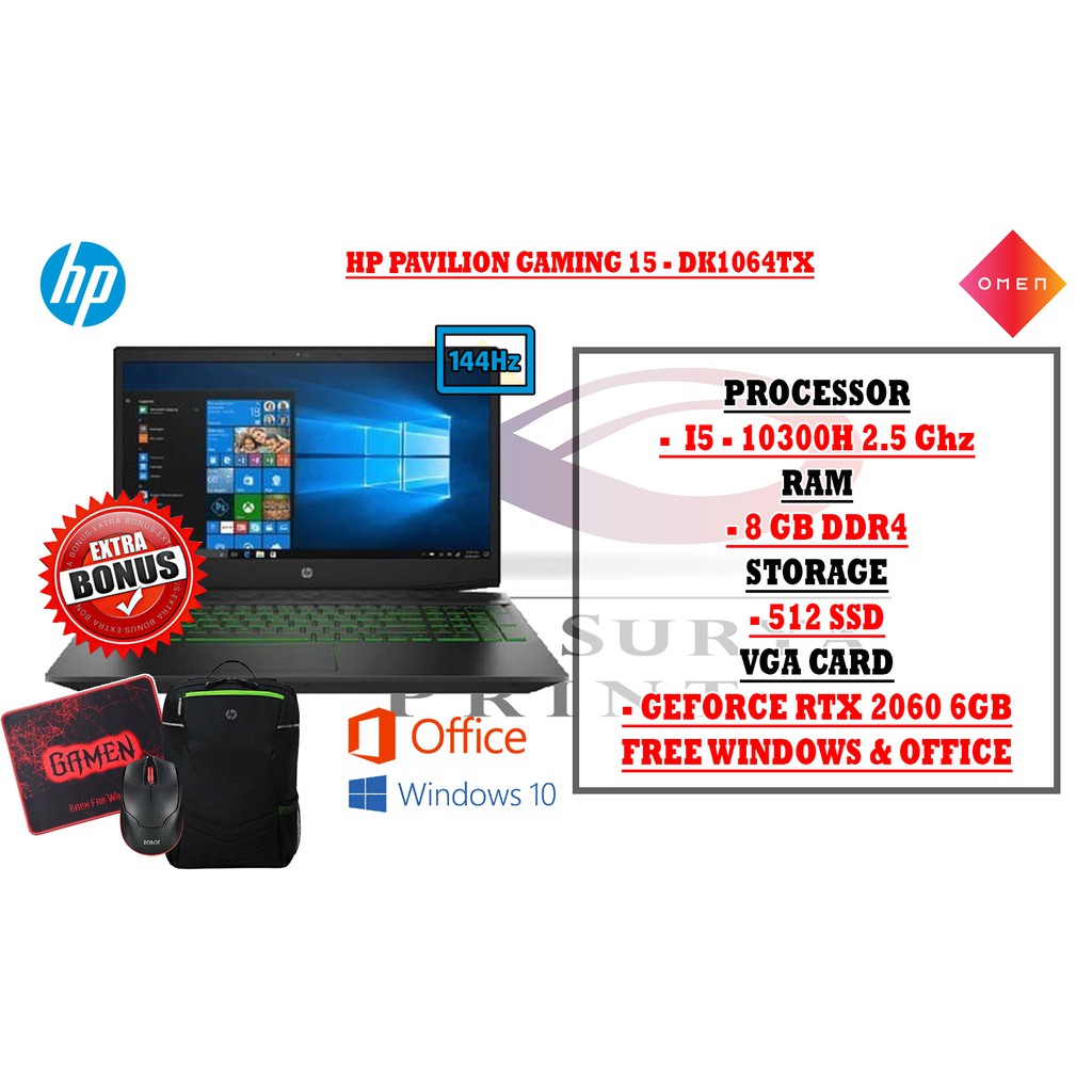 Jual Hp Pavilion Gaming Laptop 15 Dk1064tx I5 10300h 8gb 512gb Rtx2060 6gb Shopee Indonesia 8499