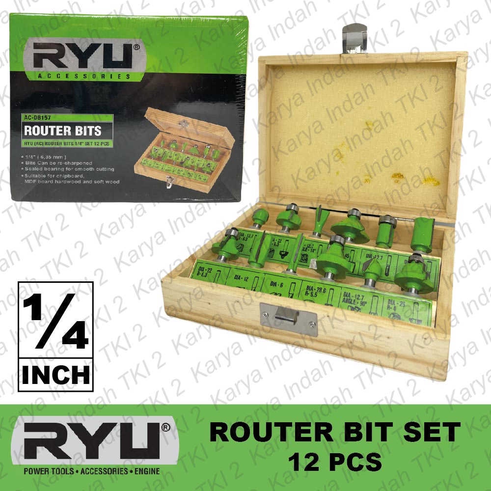 Jual Mata Mesin Profil Set 12 Pcs RYU Router Bit Set 6mm Trimmer Kayu 1 ...