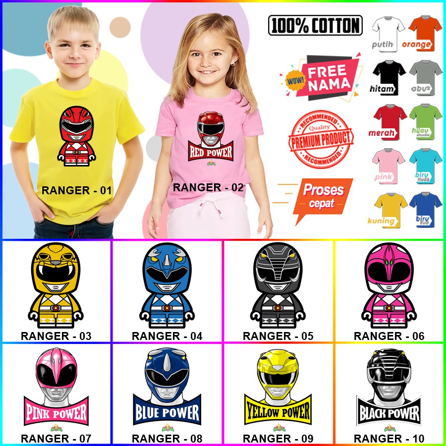 Jual Baju Kaos ANAK DAN DEWASA POWER RANGER COUPLE (FREE NAMA) | Shopee ...