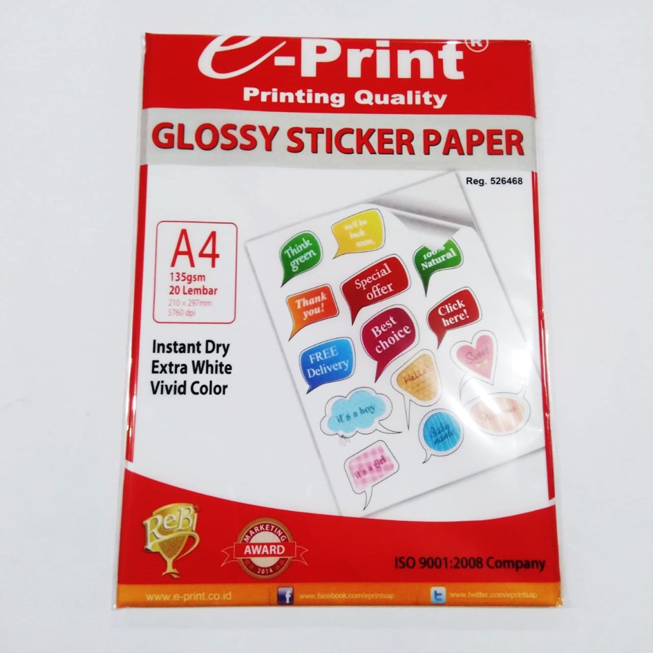 Jual Glossy Sticker E Print 135gsm Kertas Sticker Glossy Sticker