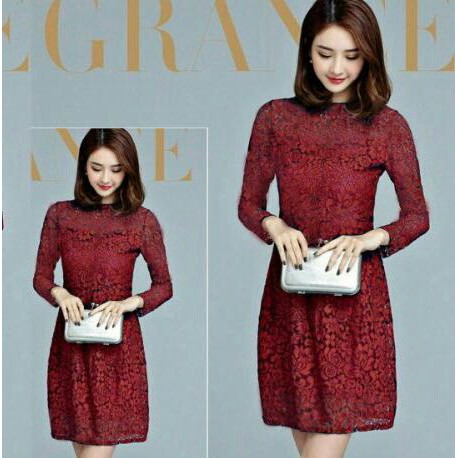 Jual RF- Dress chyntia lace merah(Bahan Brukat lapis furing, Uk L LD ...