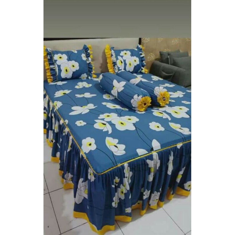 Jual Sprei rumbai motif bunga putih biru ukuran 100x200-200x200 ...