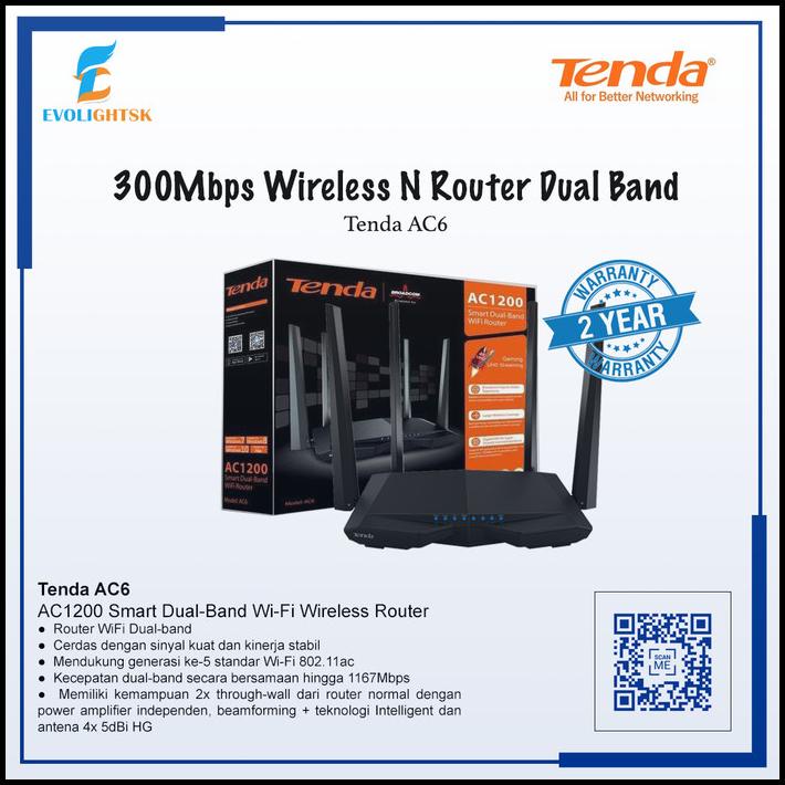 Jual Tenda Ac6 2.4G/5.0 Ghz Smart Dual Band Ac1200 Wireless Router Wifi ...