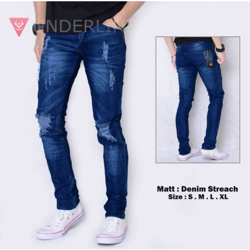 Jual CELANA JEANS PRIA SOBEK RIPPED ORIGINAL UNDERLINE | Shopee Indonesia