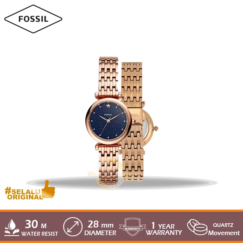 Jual Fossil ES4522 Carlie Mini Blue Navy Dial Rose Gold Stainless