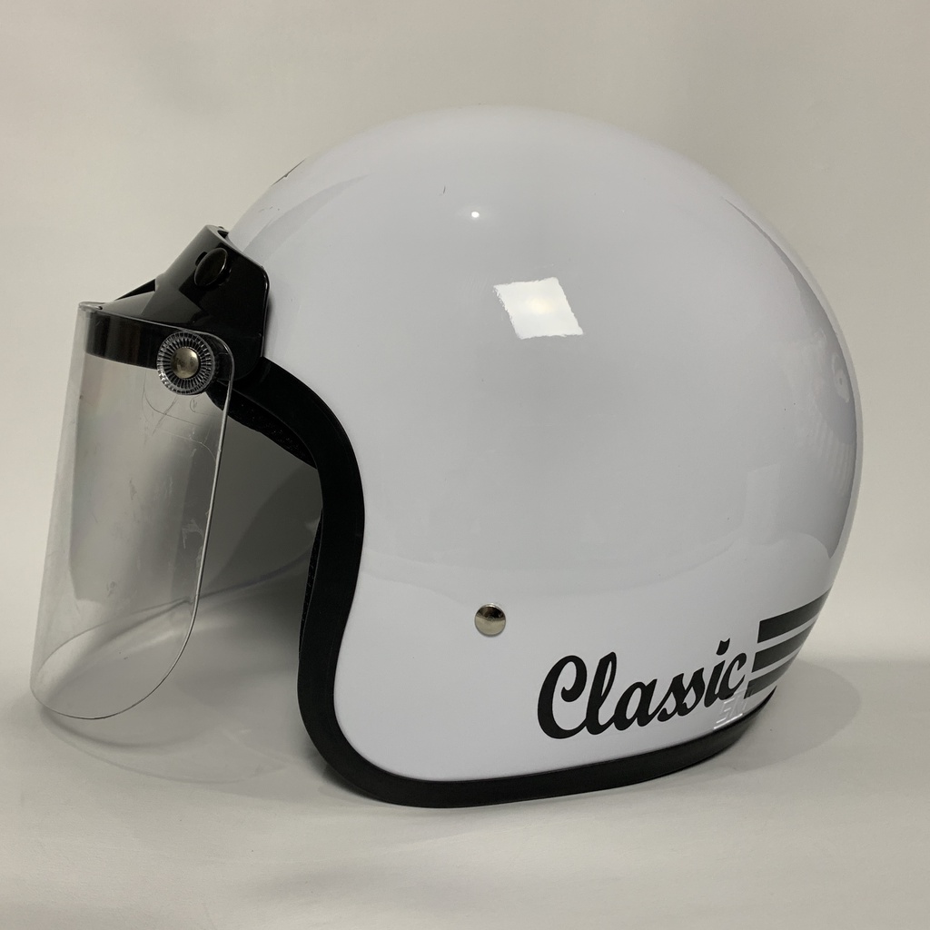 Jual Helm Bogo Classic Putih Glossy Polos Solid pilih Kaca Datar Cembung Cmoke Clear Helem Nuvo