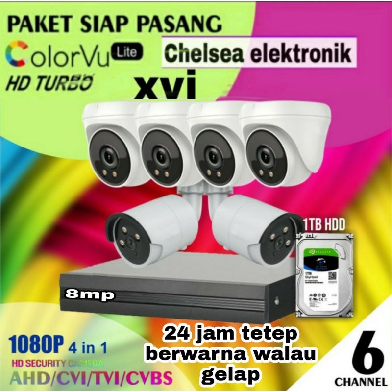 Jual PAKET CCTV COLORVU 8MP 6 CAMERA DVR 8 CH HDD 1TB 24 JAM TETAP ...