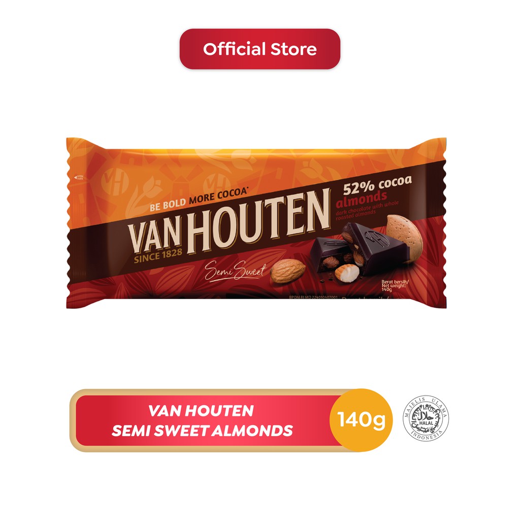 Jual Van Houten Dark 52 Cocoa Almond 140g Shopee Indonesia 0035