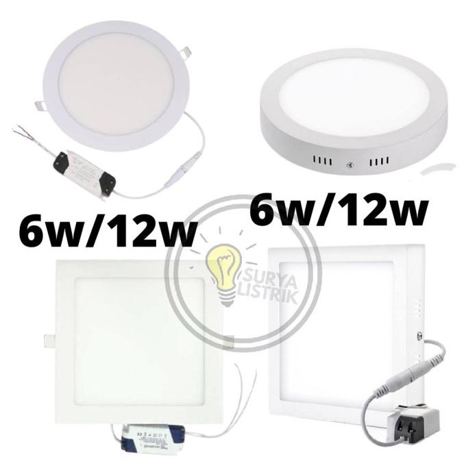 Jual LAMPU LED PANEL DOWNLIGHT OUTBOW INBOUW BULAT KOTAK 6 WATT 12 WATT ...