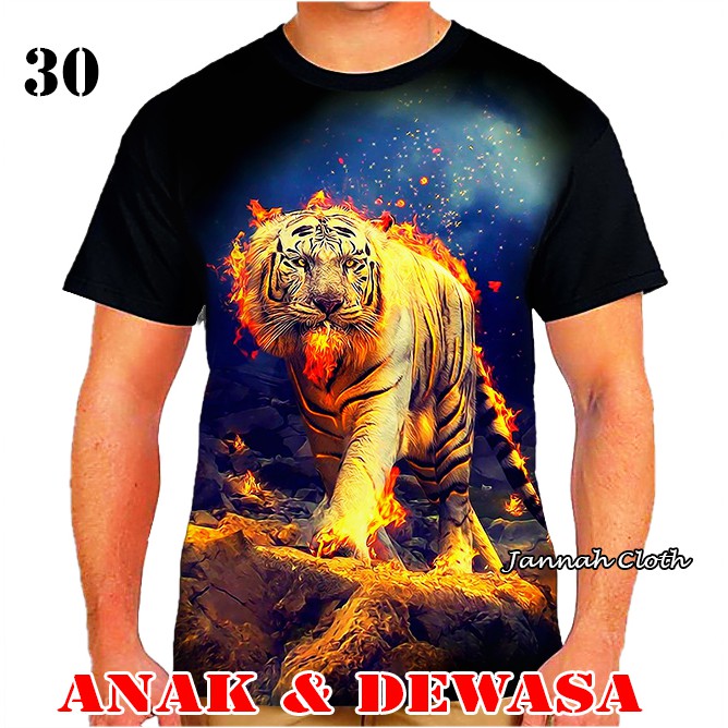 Jual Kaos Harimau Keren Tiger Fire 3D Printing TGR30 | Shopee Indonesia