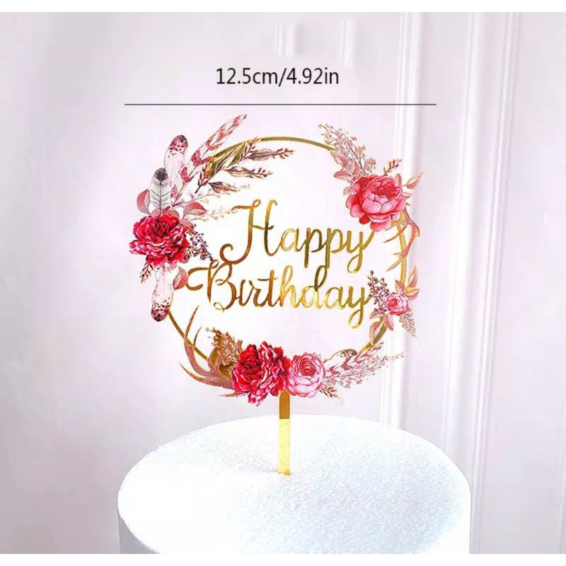 Jual CAKE TOPPER HAPPY BIRTHDAY ACRYLIC FLOWER AKRILIK BULAT LINGKARAN ...