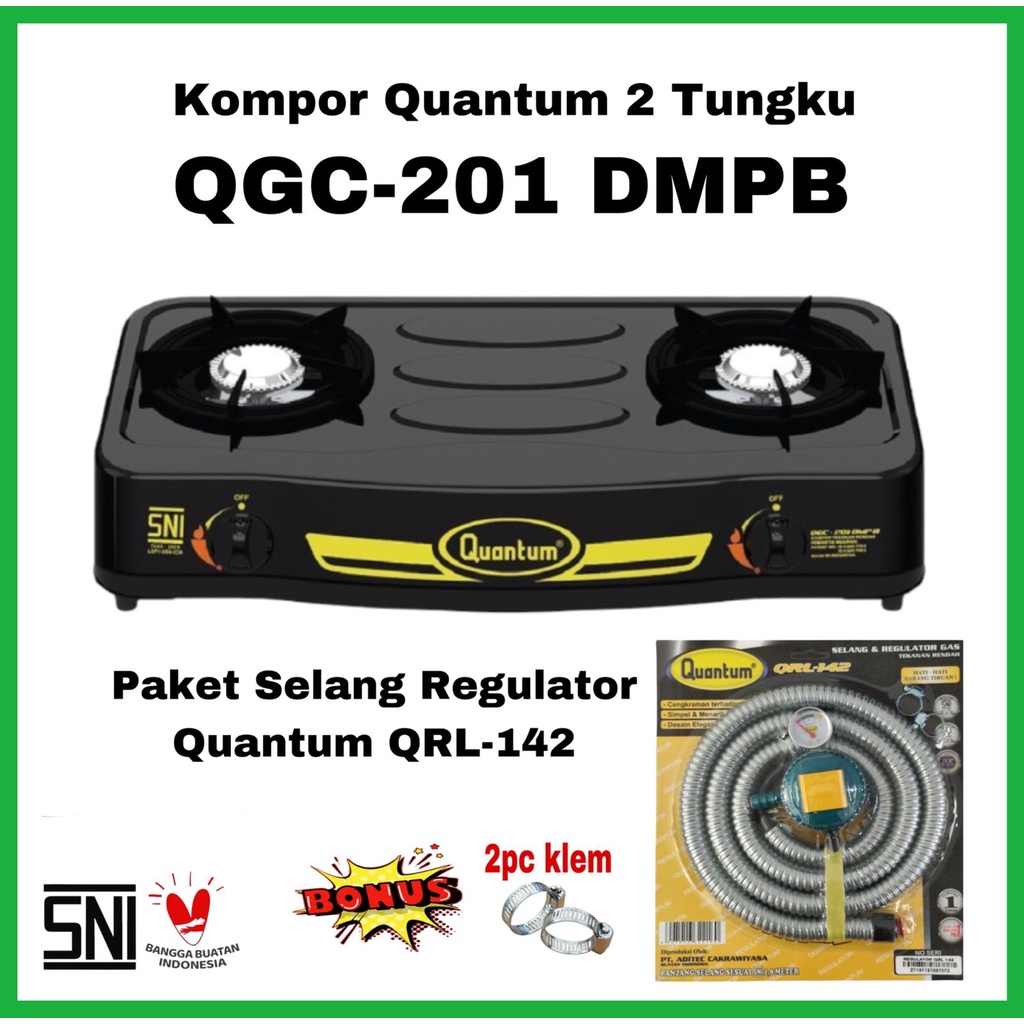 Jual Paket Kompor Gas QUANTUM 2 Tungku QGC201 DMPB FREE Regulator