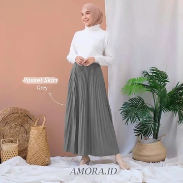 Amora Rok Plisket Premium Bahan Tebal Maxi Skirt Fit S Xxl
