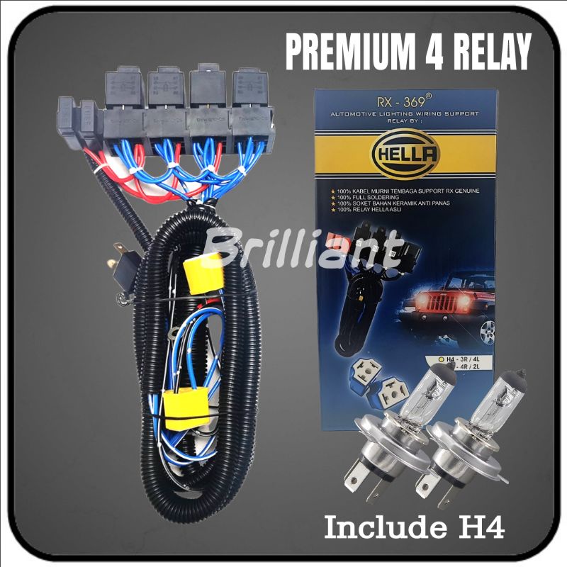Jual Kabel Set Relay Lampu H4 - 4 Relay / 2 Lampu - Paket Bohlam 2pc ...