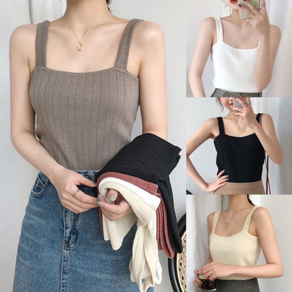 Summer Ribbed Sling Camisoles Casual Silk Vest Breathable Cotton Padded  Tank Top Women Sleeveless Chest Wrap