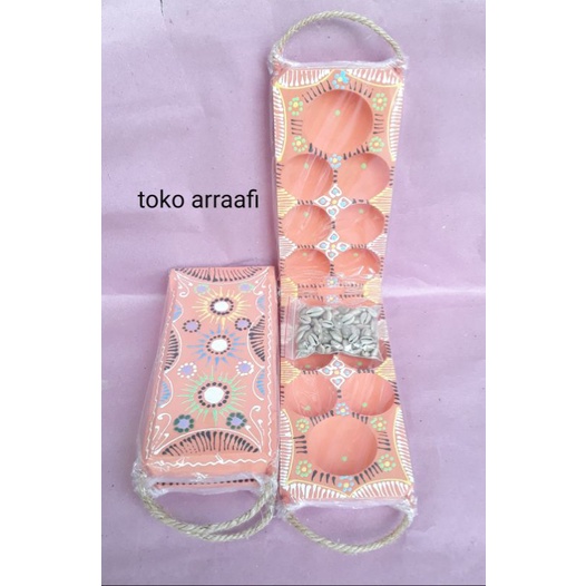 Jual Congklak Kayu Lipat Motif Lukis Warna Orange dan Warna Lainnya