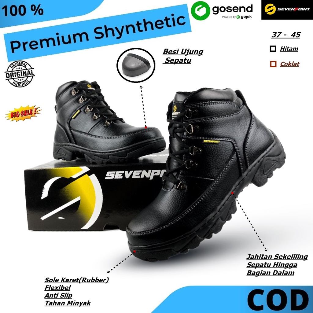 Jual Sepatu Safety Boots Pria Wanita Original Sevenpoint Ujung Besi Sepatu Kerja Proyek Lapangan