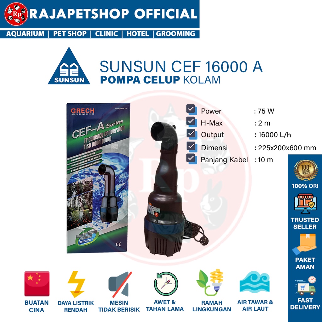 Jual ( POMPA AIR ) SUNSUN GRECH CEF 16000 A SUBMERSIBLE WATER PUMP ARUS ...