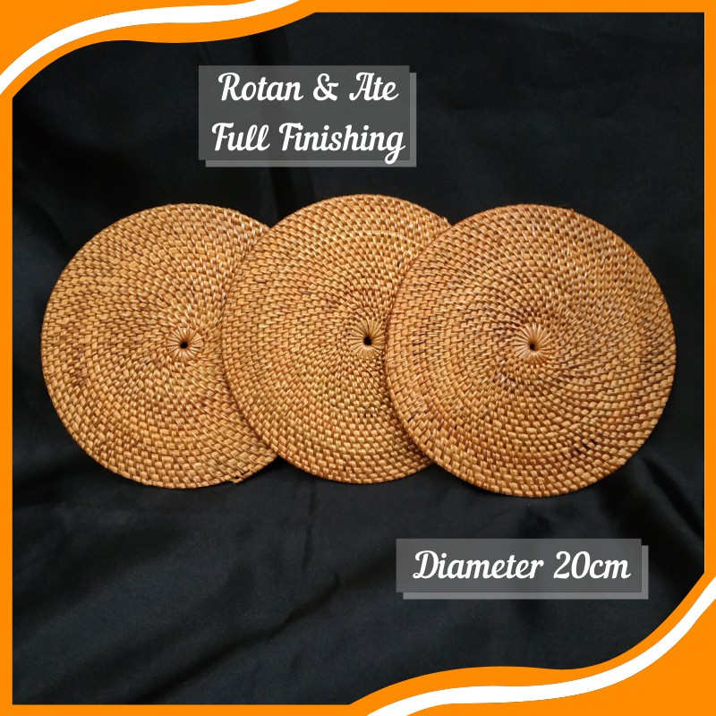 Jual Placemat Tatakan Piring Anyaman Rotan Ate Bulat 20cm Rattan Atta Alas Dekorasi Serbaguna 3914