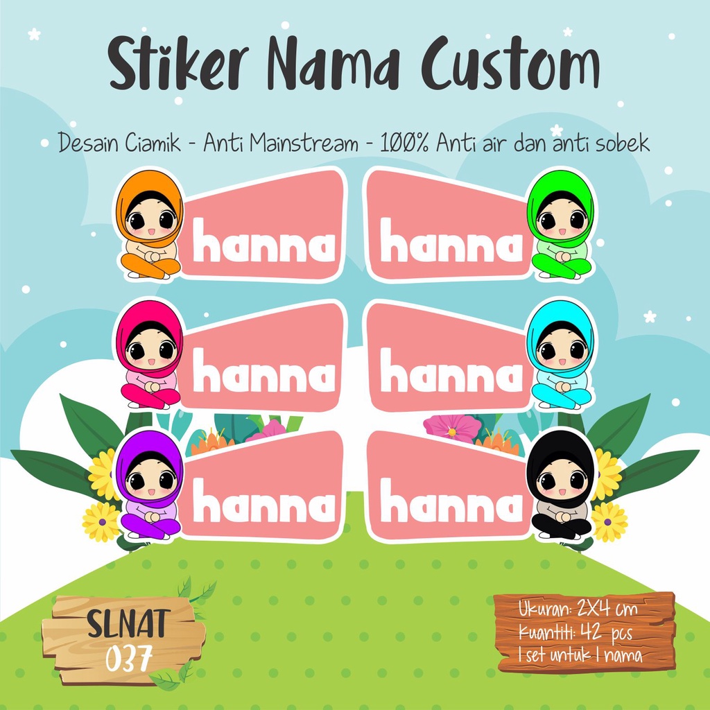 Jual sticker label nama anak kartun cute lucu SLNAT 037 Shopee Indonesia