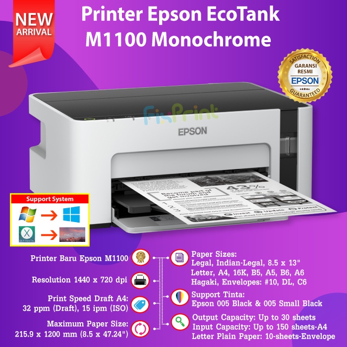 Jual Printer Epson EcoTank M1100 Monochrome Ink Tank New | Shopee Indonesia