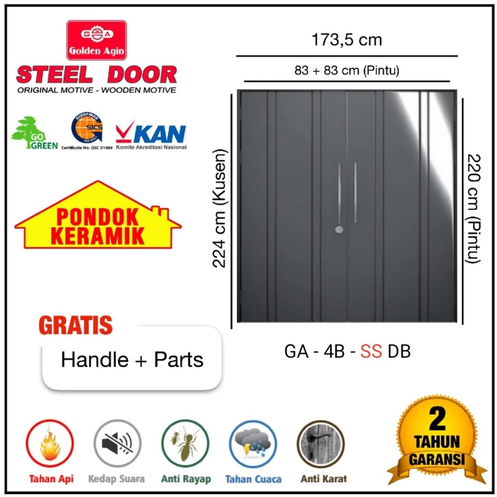 Steel Door Pintu Baja Golden Agin Double Door GA - 4B - SS - DB