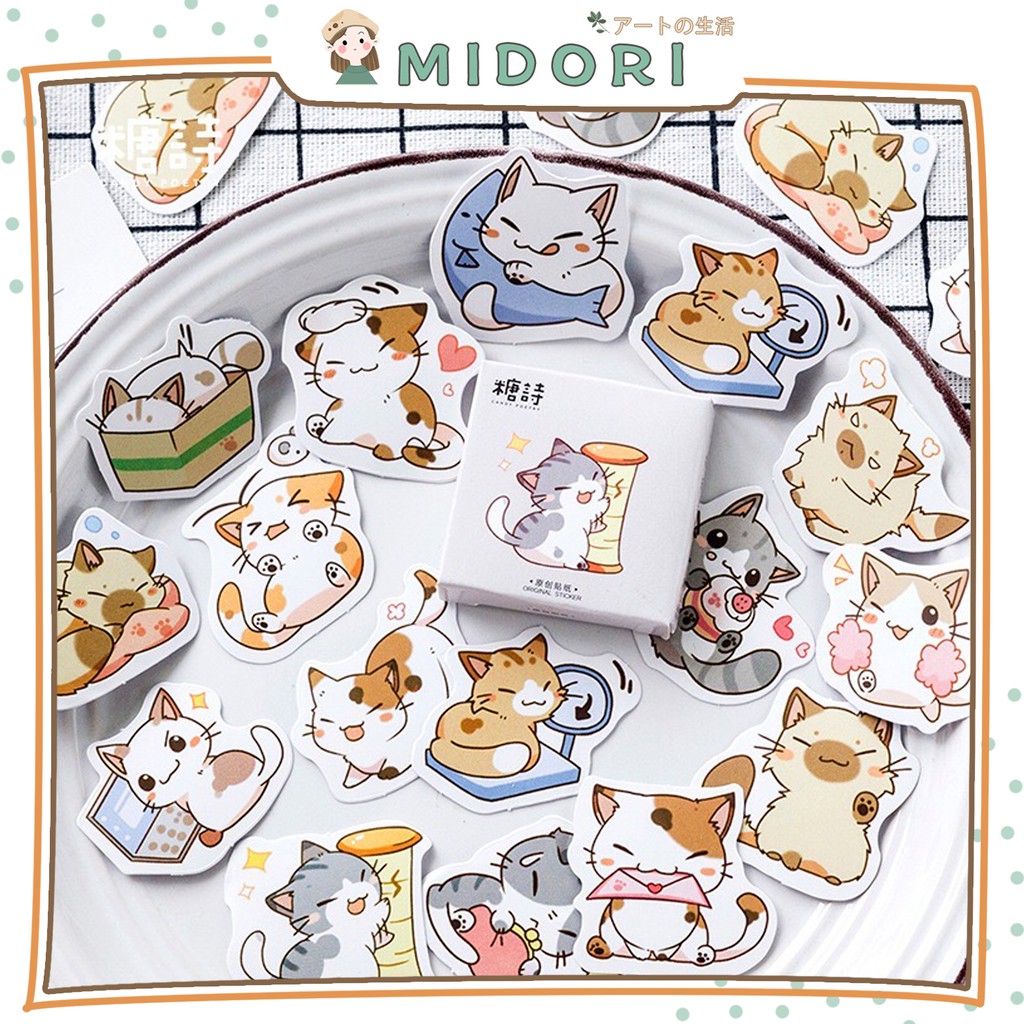 Jual [MIDORI] 45 Pcs CAT Deco Sticker Planner DIY Scrapbook Stiker Lucu ...