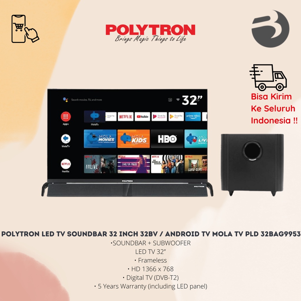 Jual POLYTRON ANDROID LED TV SOUNDBAR 32 inch 32BV / ANDROID TV MOLA TV ...